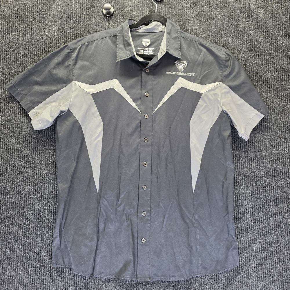 Polaris Slingshot Shirt Mens 2XL Black Gray Racing Mechanic Button Up Logo